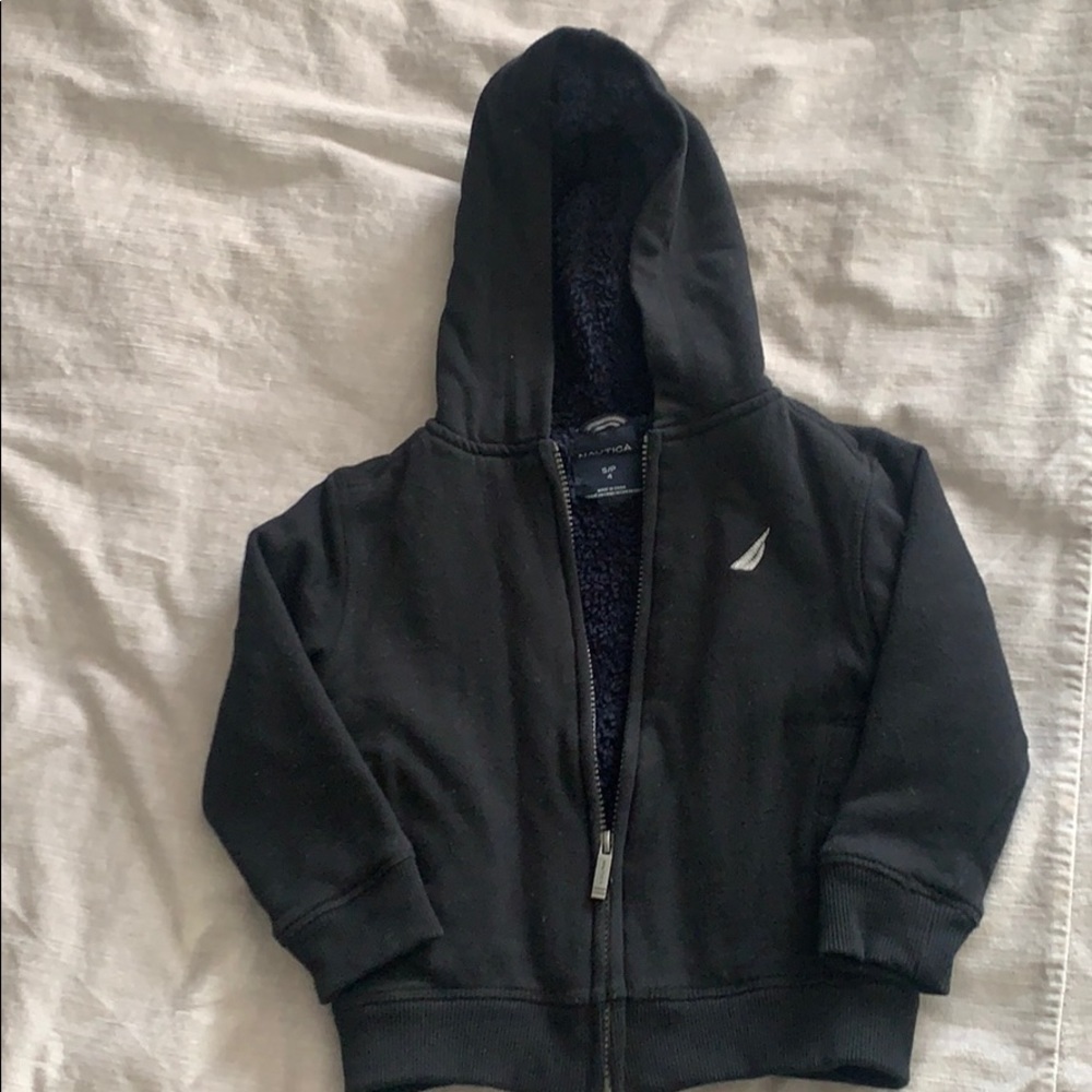 Nautica black hoodie with navy Sherpa lining